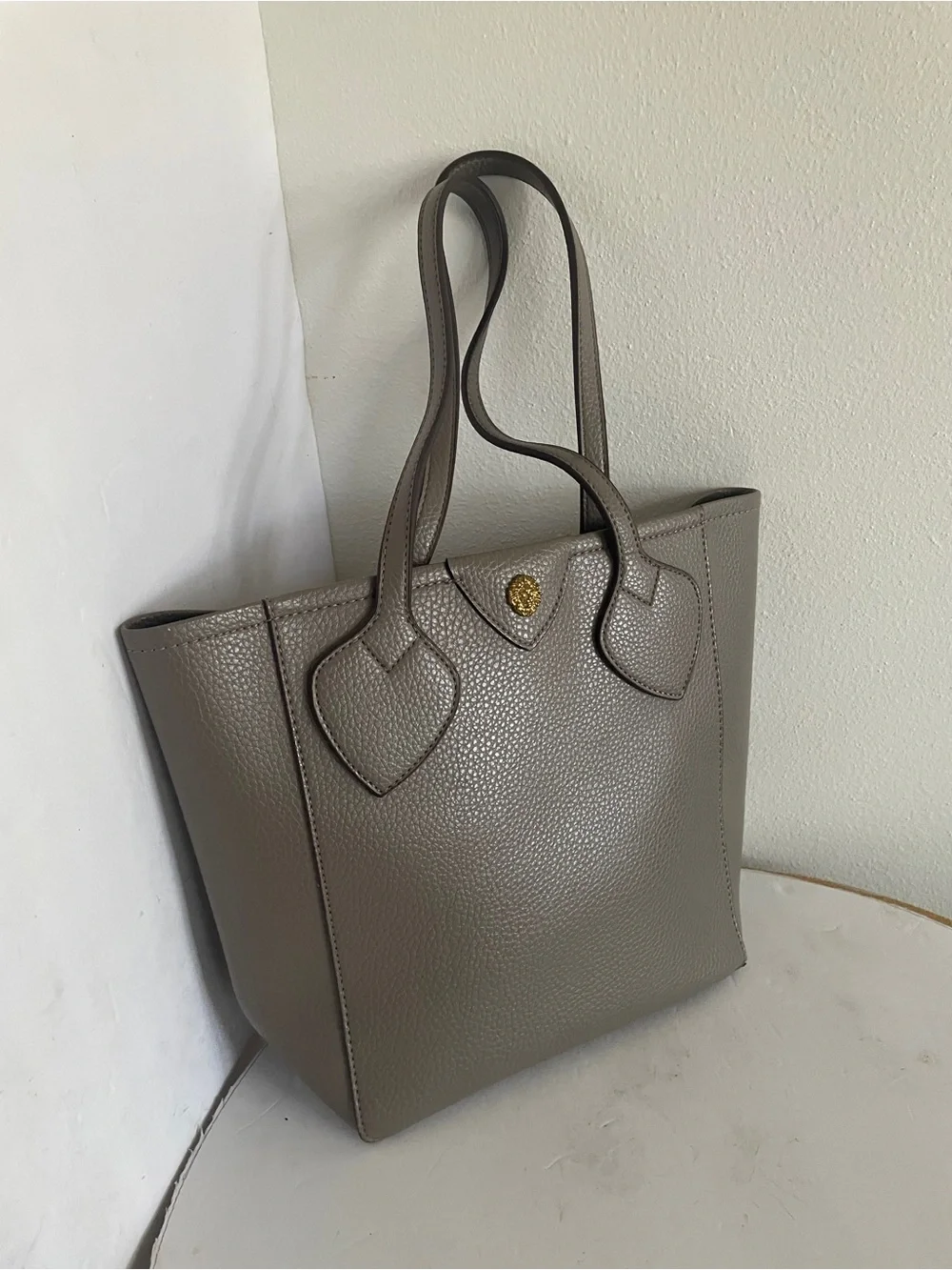 Anne Klein Georgia Gray pebbled mediumTote Bag with Gold Accent Shop School